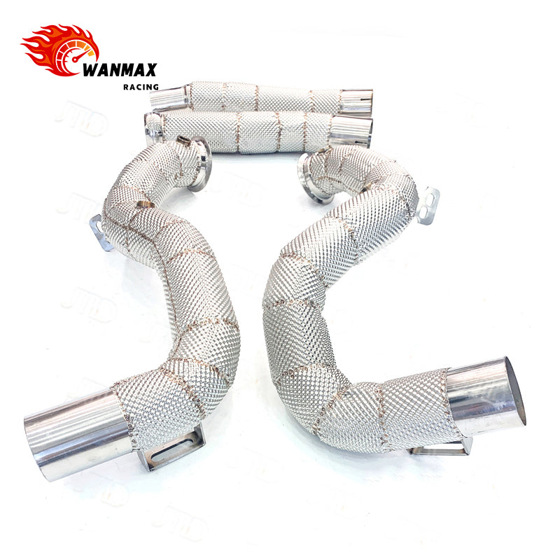 T304 Heat-Shielded Downpipe Pair with Extension Pipes for Mercedes-AMG GT / GTS / GTR 4.0T V8