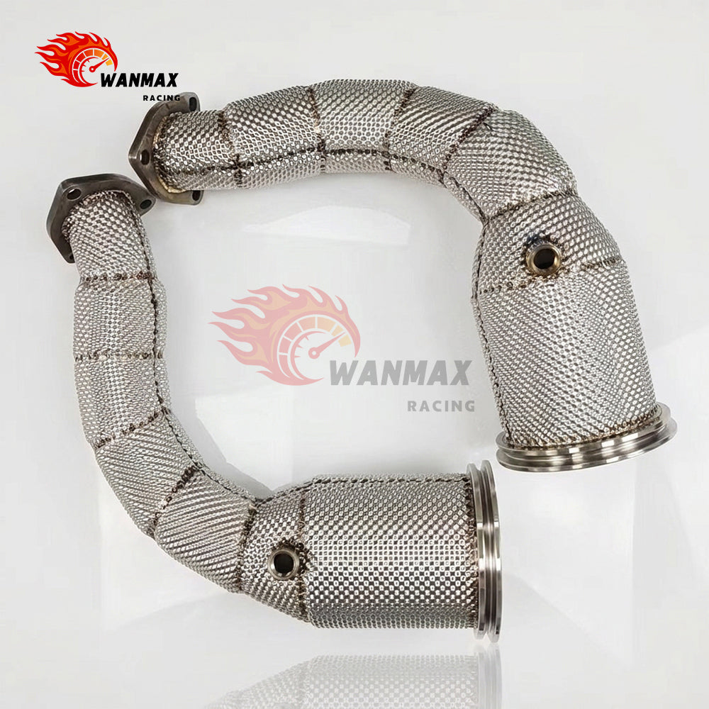 Heat Shielded T304 Stainless Steel Exhaust Downpipe For Lamborghini Urus RSQ8 Cayenne 4.0T V8 EA825 Twin Turbo