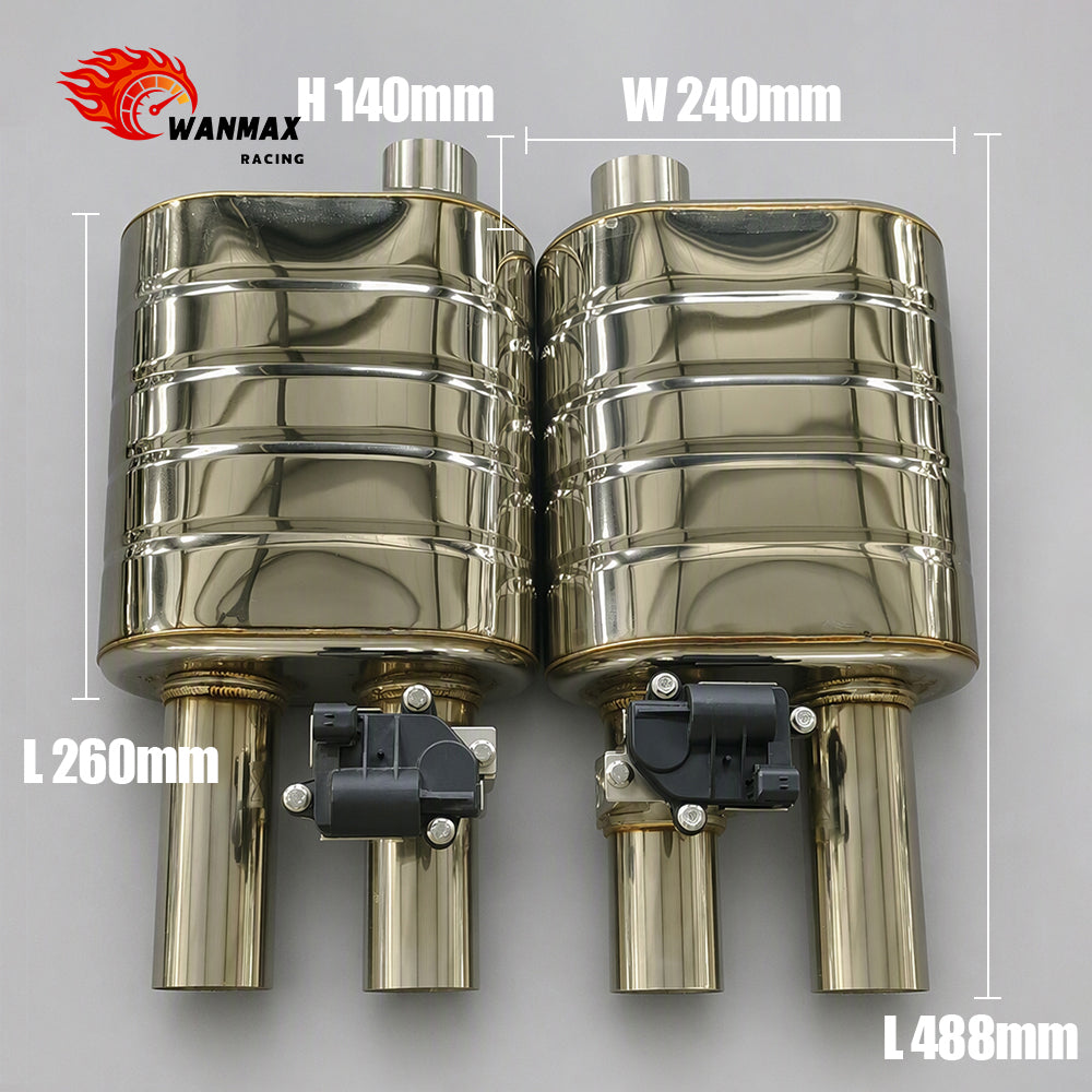 3.5inch Universal High Performance Dual Sound Exhaust Muffler with Electric Valve Perforated Core Baffled Silencer for Car Modification