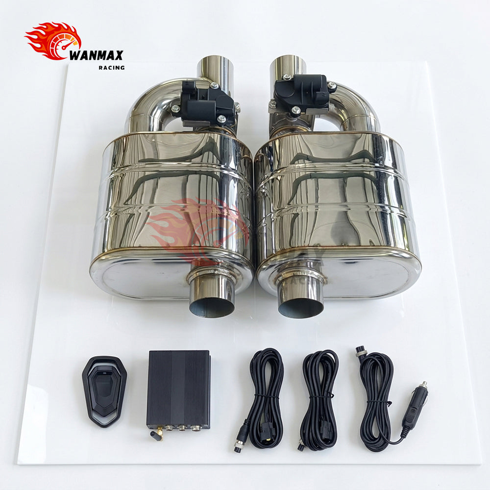 Left & Right Single In Single Out Electric Valve Muffler Kit 63-89mm Universal Adjustable Sound Exhaust Silencer With Remote
