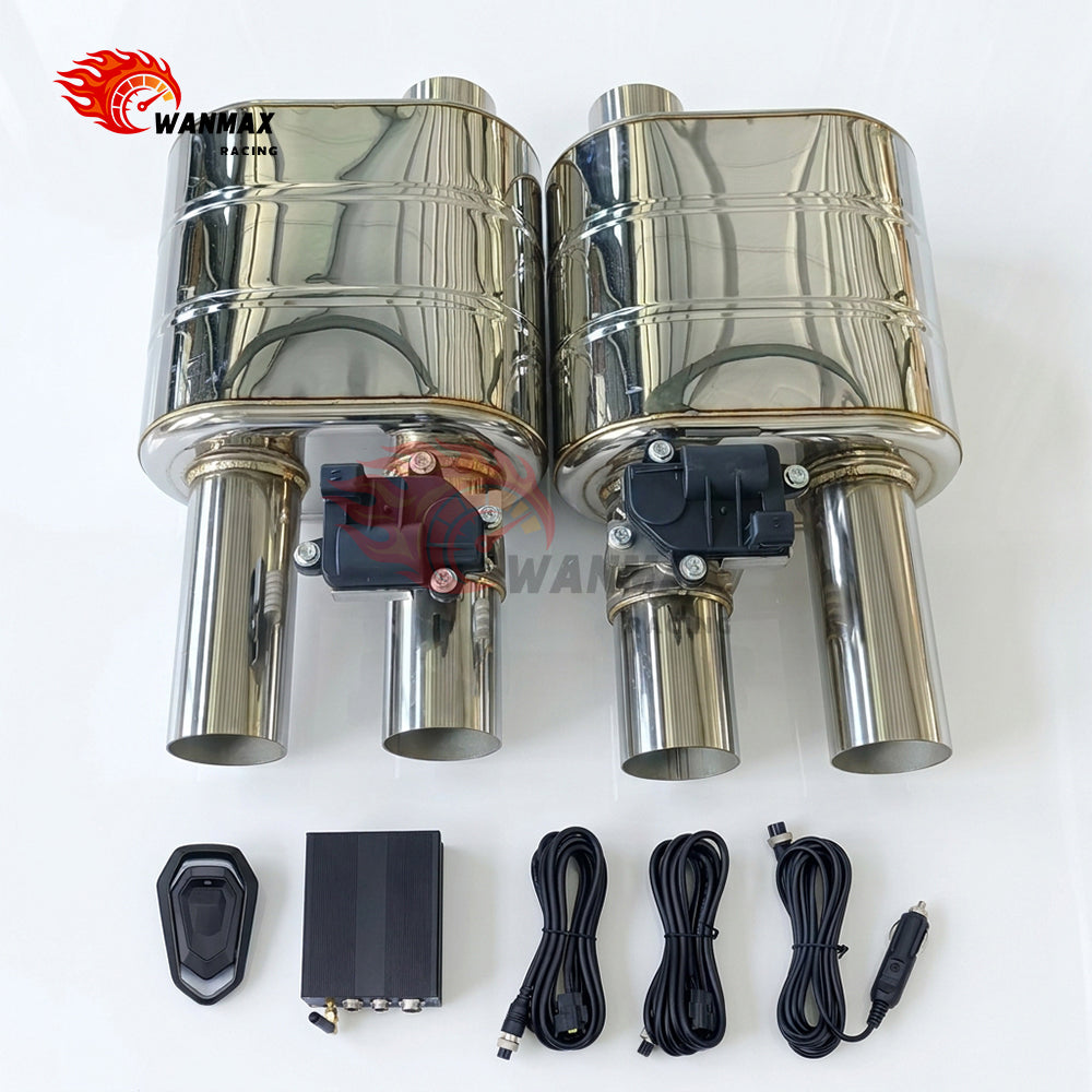 Universal Electric Valve Exhaust Muffler Kit Left Right 201SS 304SS Optional 63-89mm With Full Controller Kit & Wiring Harness