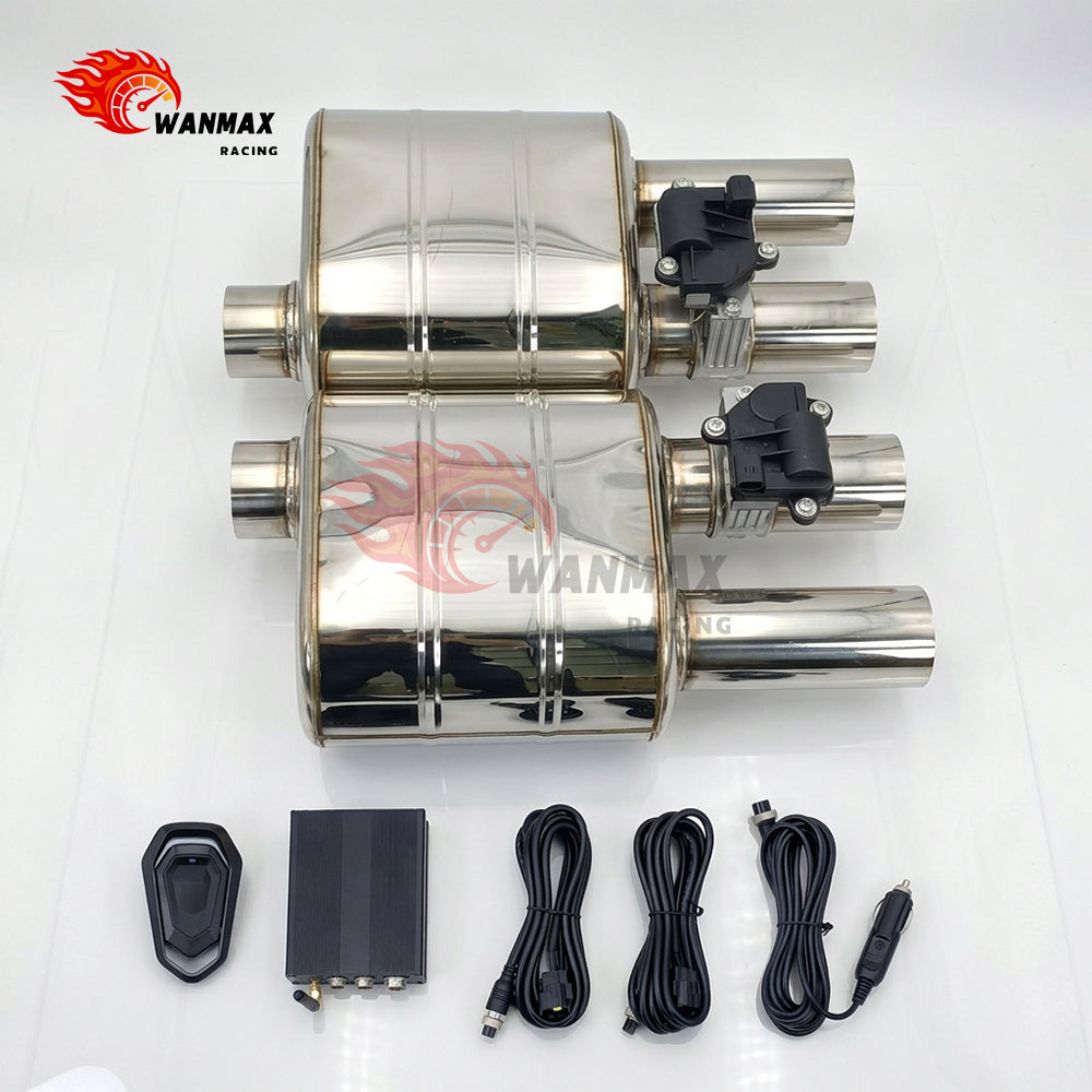 Universal Electric Valve Exhaust Muffler Kit Left Right 201SS 304SS Optional 63-89mm With Full Controller Kit & Wiring Harness