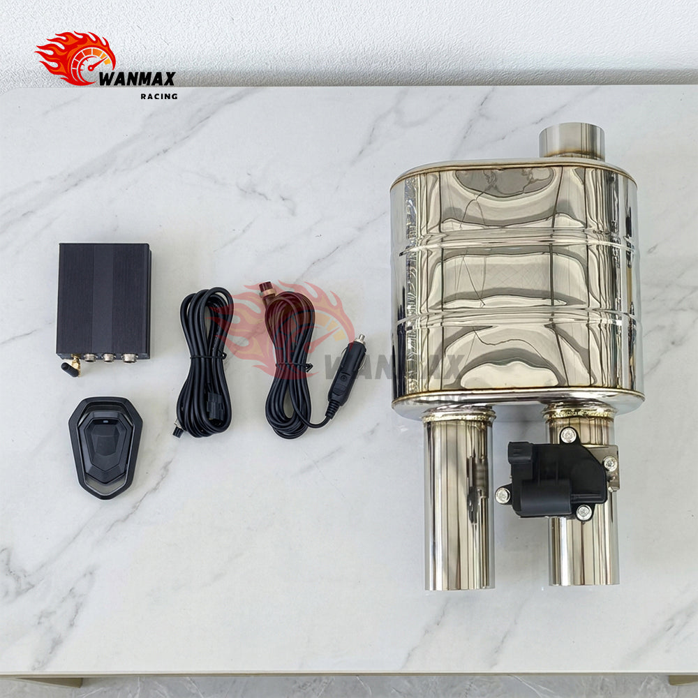 Universal High‑Flow Electric Valved Exhaust Muffler Single In Dual Out Stainless Steel Valve Silencer With Remote Controller