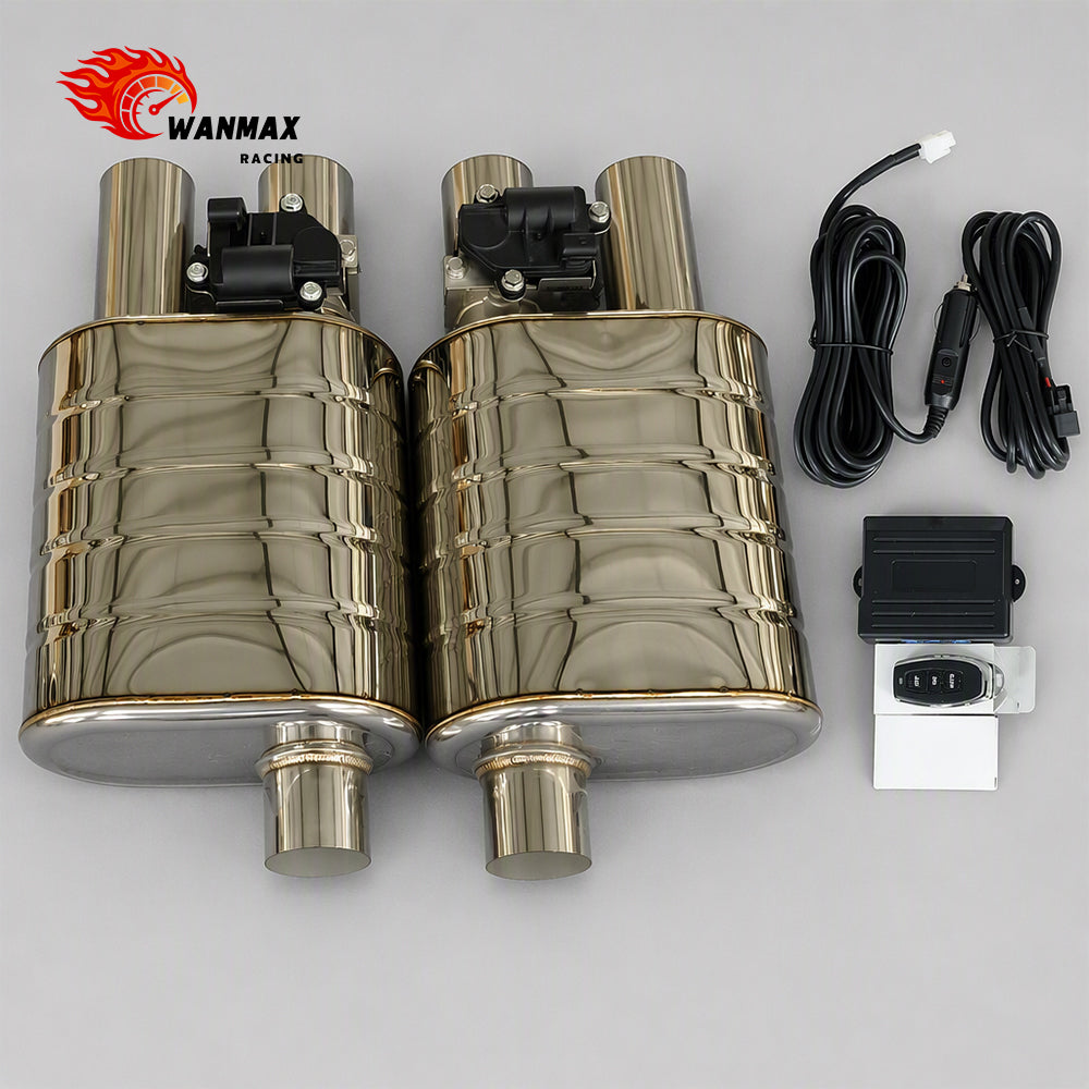 3.5inch Universal High Performance Dual Sound Exhaust Muffler with Electric Valve Perforated Core Baffled Silencer for Car Modification