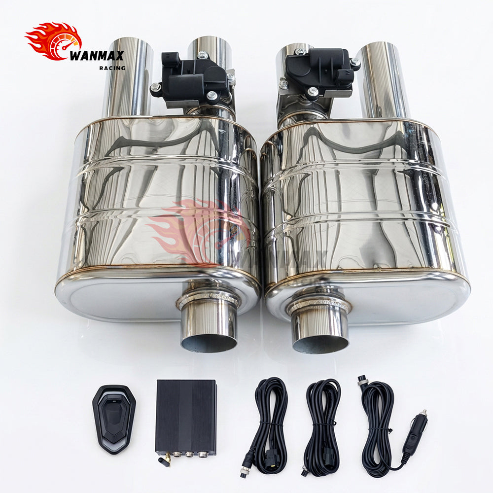 Universal Electric Valve Exhaust Muffler Kit Left Right 201SS 304SS Optional 63-89mm With Full Controller Kit & Wiring Harness