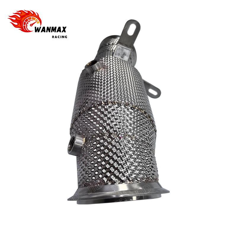 High Flow T304 Stainless Steel Exhaust Downpipe with Heat Shield for BMW M135i N55 3.0T I6