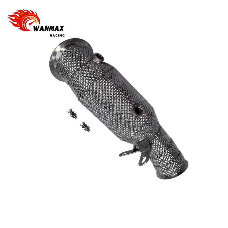 High Flow T304 Stainless Steel Exhaust Downpipe with Heat Shield for BMW M135i N55 3.0T I6