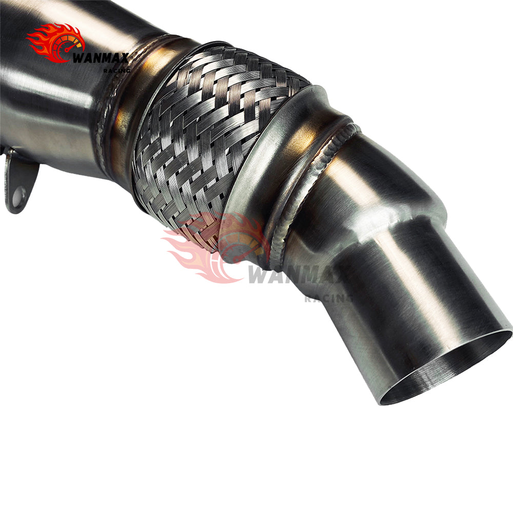 Brushed T304 High-Flow Downpipe with Braided Flex for BMW F20/F21 F22/F23 F30/F31/F34 F32/F33/F36 N20 2.0L 2011-2016