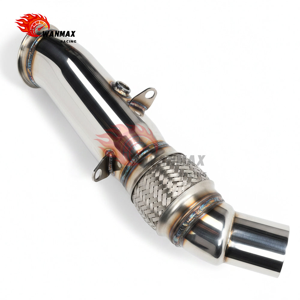 Polished T304 High-Flow Downpipe with Flex Pipe for BMW F20/F21 F22/F23 F30/F31/F34 F32/F33/F36 N20 2.0L Turbo