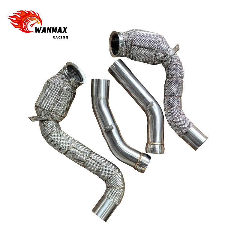 T304 Heat-Shielded Front Pipe Assembly with Mid Extensions for Mercedes-AMG E63 W213 4.0T M177 Non-OPF