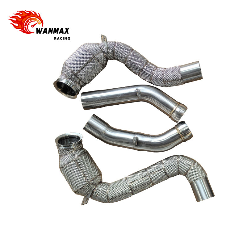 T304 Heat-Shielded Front Pipe Assembly with Mid Extensions for Mercedes-AMG E63 W213 4.0T M177 Non-OPF