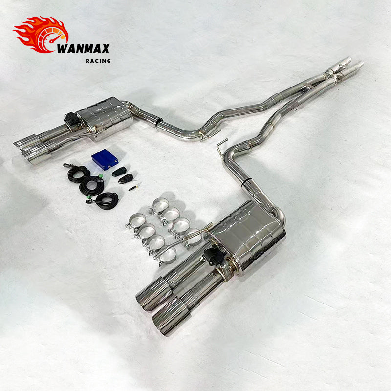 Mirror Polished SS304 Catback Exhaust for Ford Mustang GT 5.0L NA V8 Electronic Valved with Polished Quad Tips