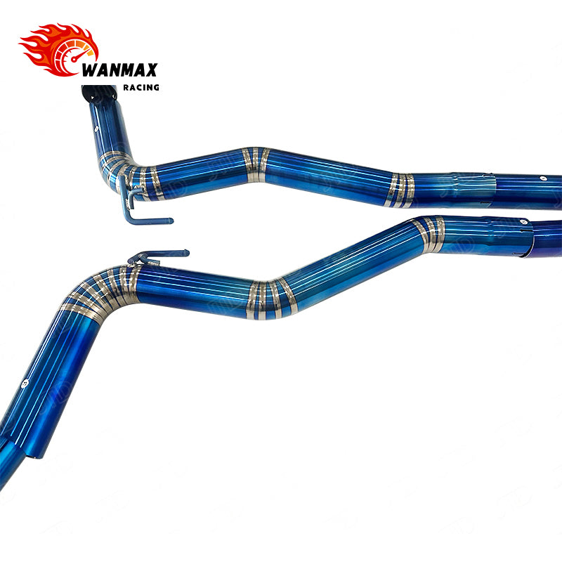 Titanium X-Pipe Electronic Valved Catback Exhaust for Ford Mustang GT 5.0L NA V8 2024+ with Burnt Blue Quad Straight Tips