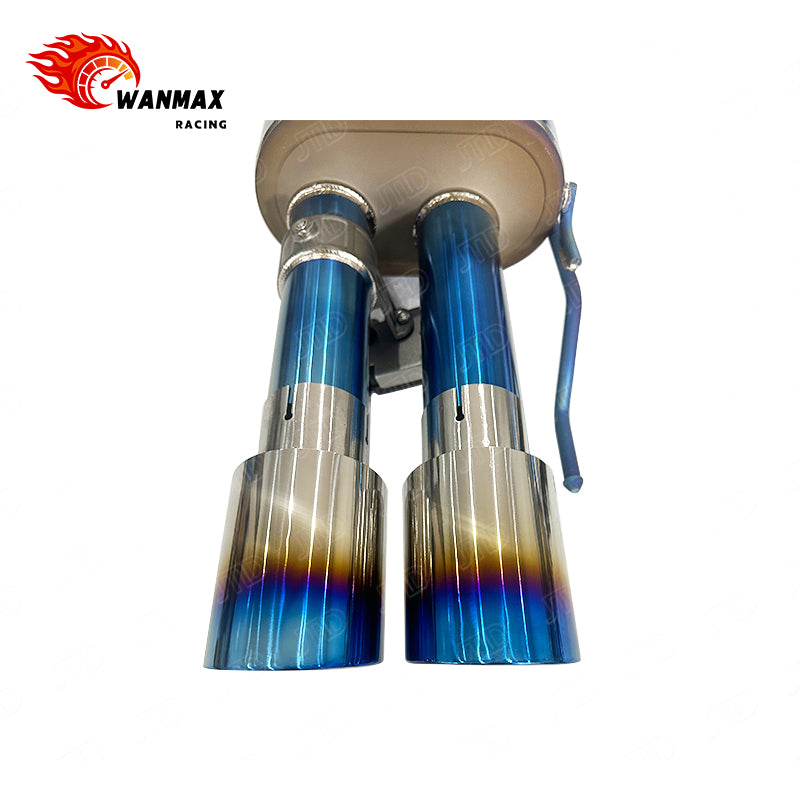Titanium X-Pipe Electronic Valved Catback Exhaust for Ford Mustang GT 5.0L NA V8 2024+ with Burnt Blue Quad Straight Tips