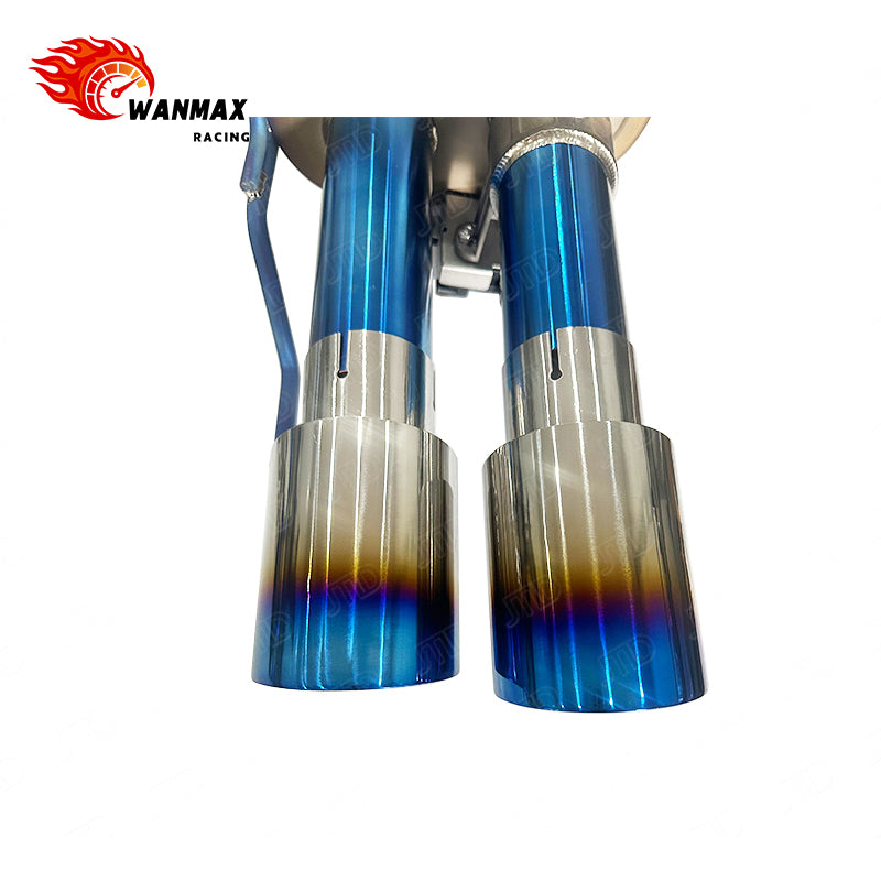 Titanium X-Pipe Electronic Valved Catback Exhaust for Ford Mustang GT 5.0L NA V8 2024+ with Burnt Blue Quad Straight Tips