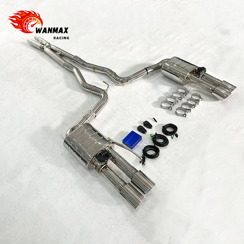 Mirror Polished SS304 Catback Exhaust for Ford Mustang GT 5.0L NA V8 Electronic Valved with Polished Quad Tips