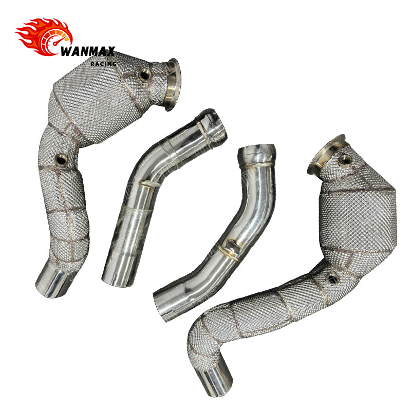 T304 Stainless Steel 200 Cell Euro6 Heat‑Shielded Downpipe Kit For Mercedes‑Benz E63 AMG W213 M177