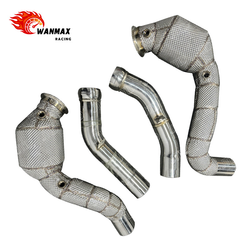T304 Stainless Steel 200 Cell Euro6 Heat‑Shielded Downpipe Kit For Mercedes‑Benz E63 AMG W213 M177