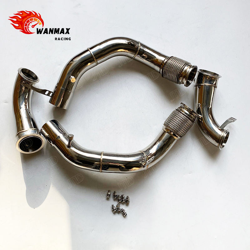 Polished 304 Stainless Steel Catless Exhaust Downpipe for BMW X5M F95 X6M F96 S63 4.4L V8 Twin Turbo