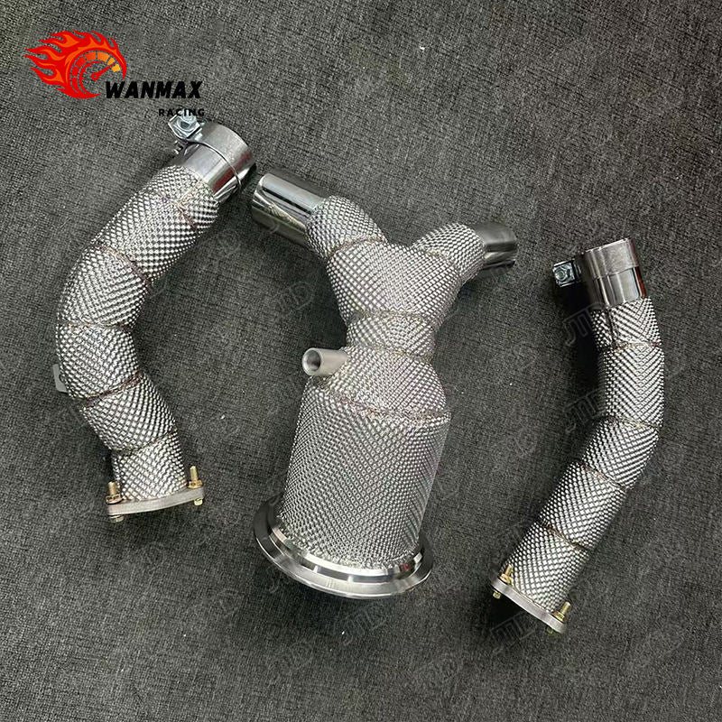 High-Grade Exhaust Downpipe with Heat Shield for Audi A7 C8 55 TFSI 3.0T Supercharged V6 Stainless Steel Front Pipe with High Flow Cat
