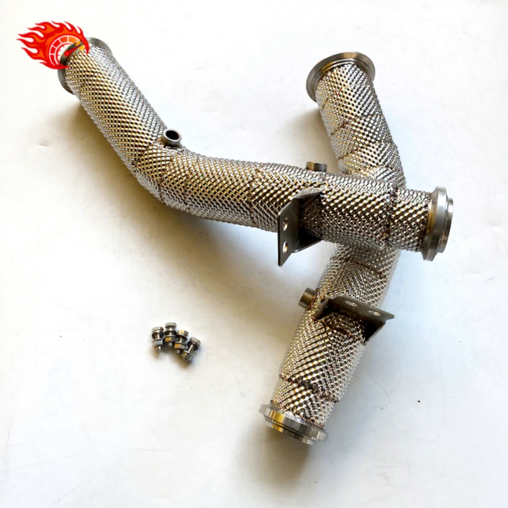 Heat Shielded High-Flow 304 Stainless Steel Exhaust Downpipe for Mercedes-Benz C43 AMG W205 3.0T V6 Twin Turbo