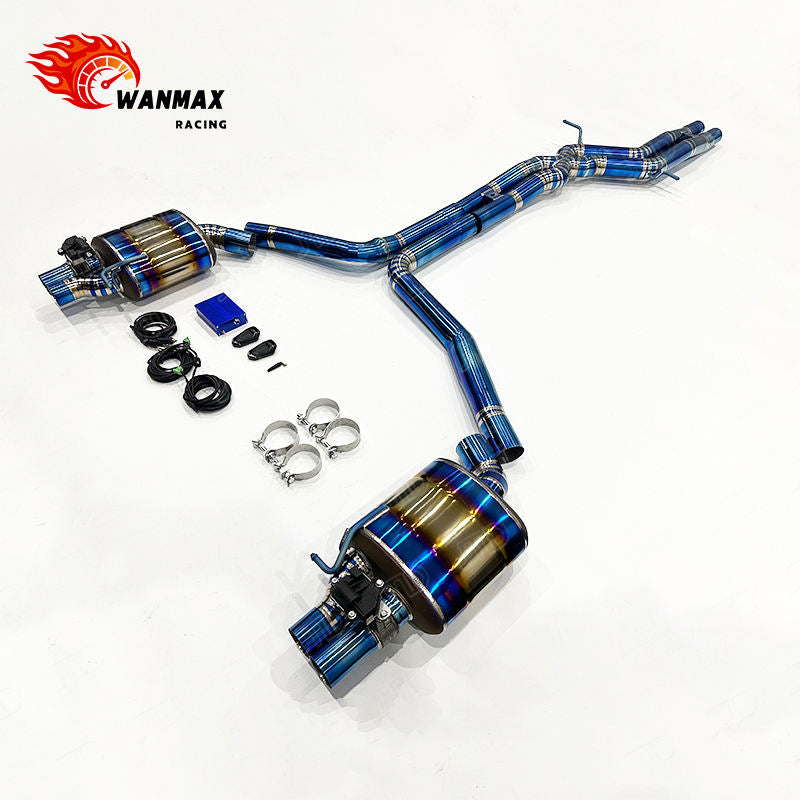 Burnt Blue Full Titanium Electronic Valved Catback Exhaust for 2013-2018 Audi C7 C7.5 RS6 RS7 4.0T Twin Turbo V8  OEM Tip Covers