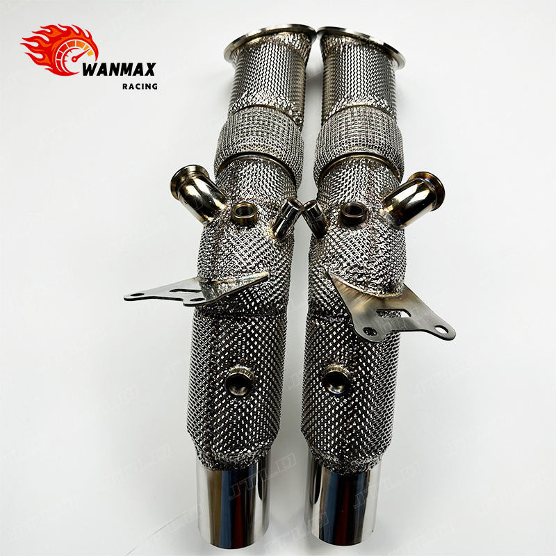 SS304 Straight Downpipe for Ferrari SF90 4.0T Twin Turbo V8 Hybrid Full Heat Shield Wrapped 1.5mm