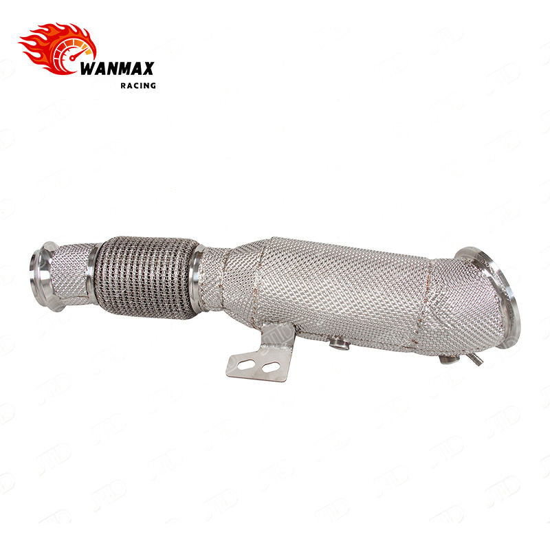 High Flow Front Downpipe with Flex Bellows for BMW B58 3.0L Inline Six Turbo Engine Full Heat Shield SS304