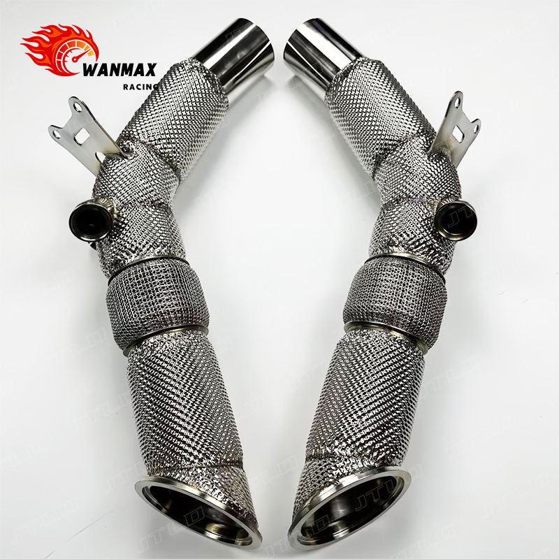 SS304 Straight Downpipe for Ferrari SF90 4.0T Twin Turbo V8 Hybrid Full Heat Shield Wrapped 1.5mm