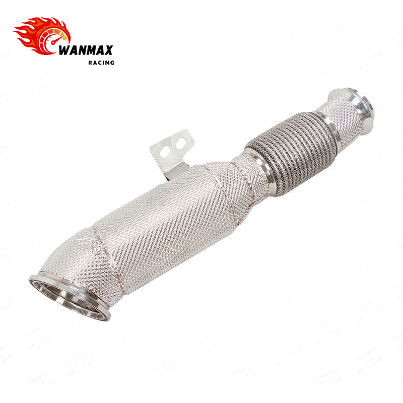 High Flow Front Downpipe with Flex Bellows for BMW B58 3.0L Inline Six Turbo Engine Full Heat Shield SS304