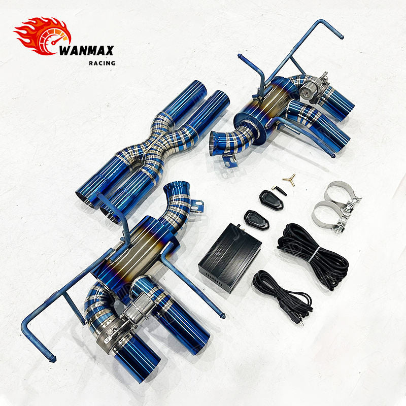 High Performance Titanium Exhaust System For Ferrari 812 Blue Color with Vacuum Valve Control In Stock Fast Shipping