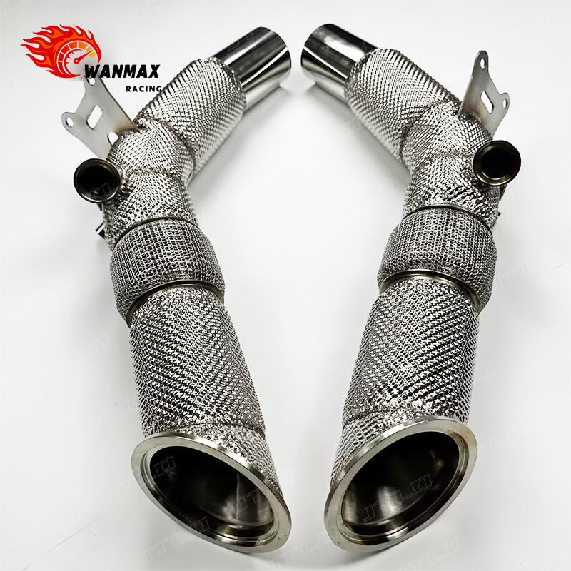 SS304 Straight Downpipe for Ferrari SF90 4.0T Twin Turbo V8 Hybrid Full Heat Shield Wrapped 1.5mm