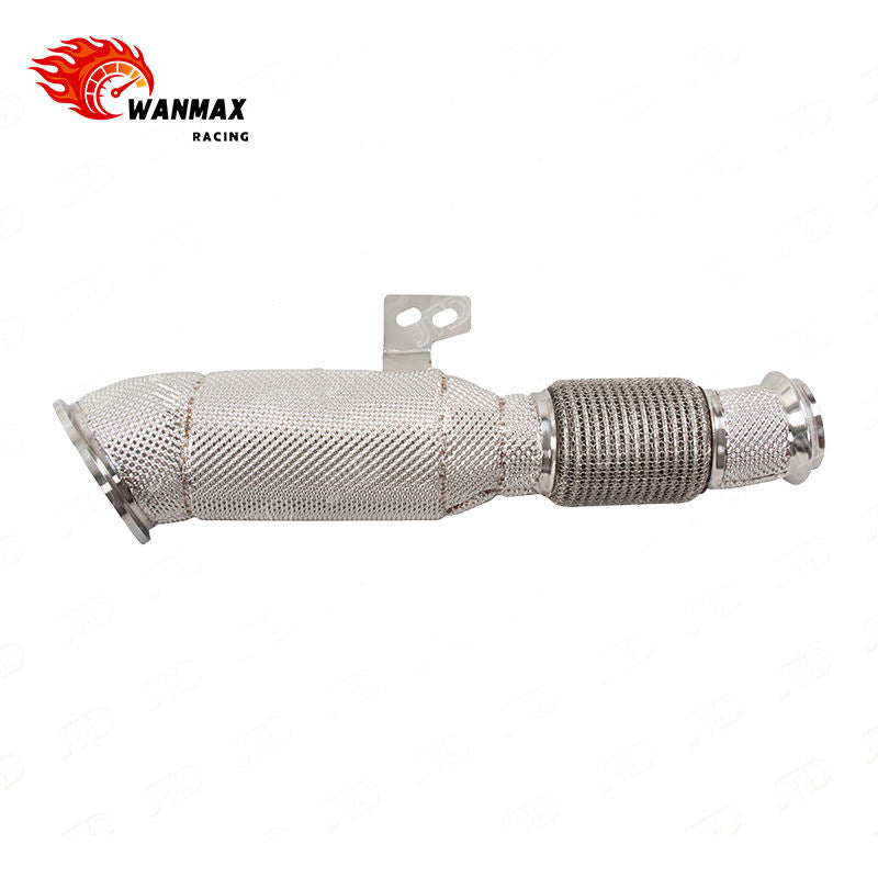 High Flow Front Downpipe with Flex Bellows for BMW B58 3.0L Inline Six Turbo Engine Full Heat Shield SS304
