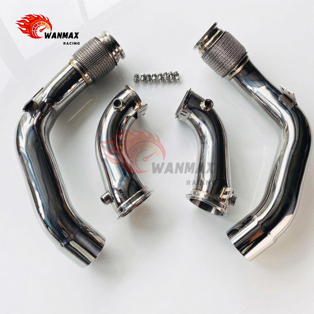 High Flow Exhaust Downpipe With Flex Bellows for BMW M5 F90 Competition 4.4T S63 V8 Mirror Polished SS304 Replacement Pipe