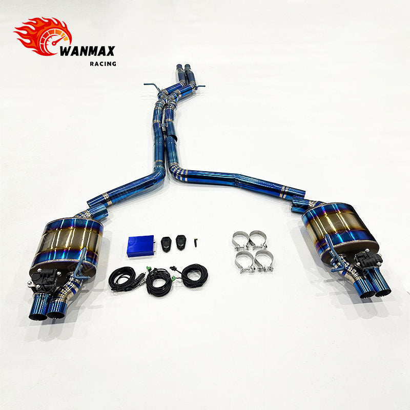 Burnt Blue Full Titanium Electronic Valved Catback Exhaust for 2013-2018 Audi C7 C7.5 RS6 RS7 4.0T Twin Turbo V8  OEM Tip Covers