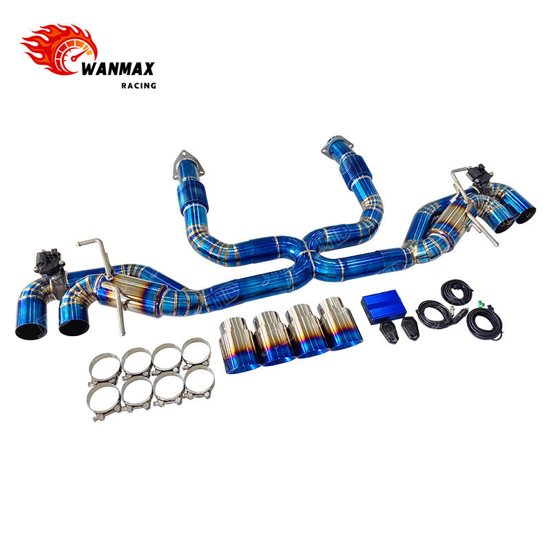 Burnt Blue Full Titanium Dual Valved Catback Exhaust for Chevrolet Corvette C8 Z06 LT6 5.5L Naturally Aspirated  with Quad Burnt Tips