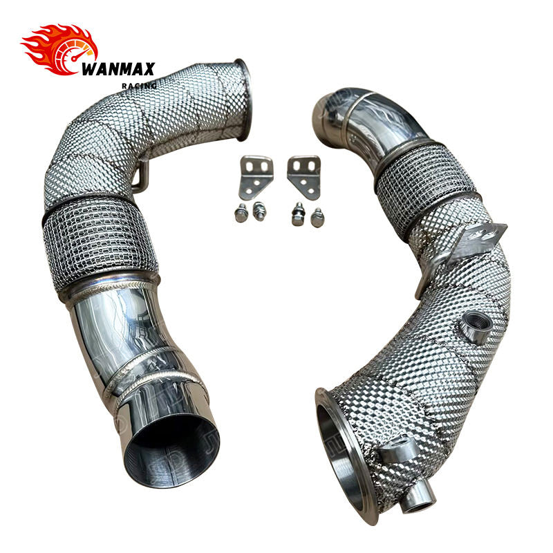 Heat Shielded 304 Stainless Steel High-Flow Exhaust Downpipe for BMW F10 M5 S63 4.4L V8 Twin Turbo