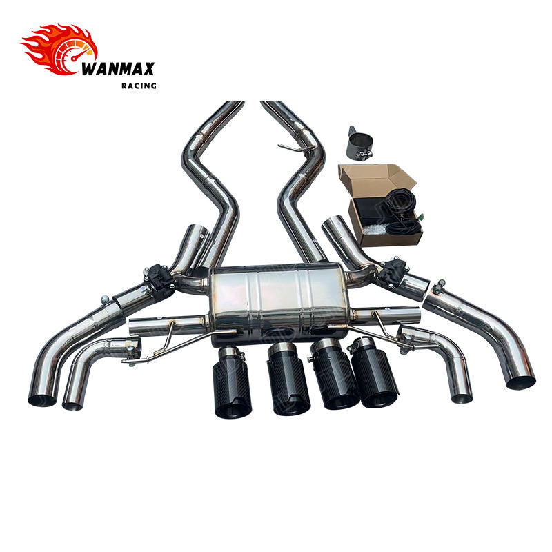 Polished SS304 Valvetronic Catback Exhaust System for BMW G20 M340i G22 G23 M440i B58 3.0L Twin Turbo with Quad Carbon Tips
