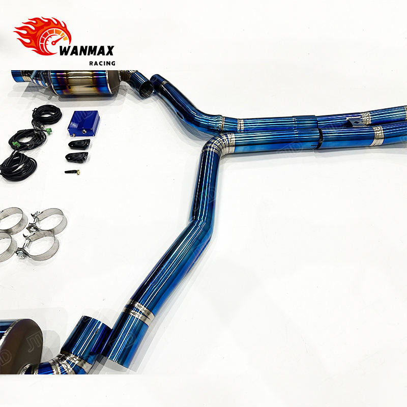 Burnt Blue Full Titanium Electronic Valved Catback Exhaust for 2013-2018 Audi C7 C7.5 RS6 RS7 4.0T Twin Turbo V8  OEM Tip Covers