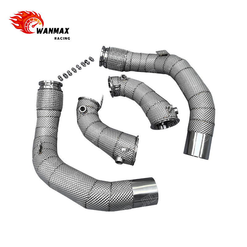 Heat Shielded 304 Stainless Steel High-Flow Exhaust Downpipe for BMW X5M F95 X6M F96 S63 4.4L V8 Twin Turbo