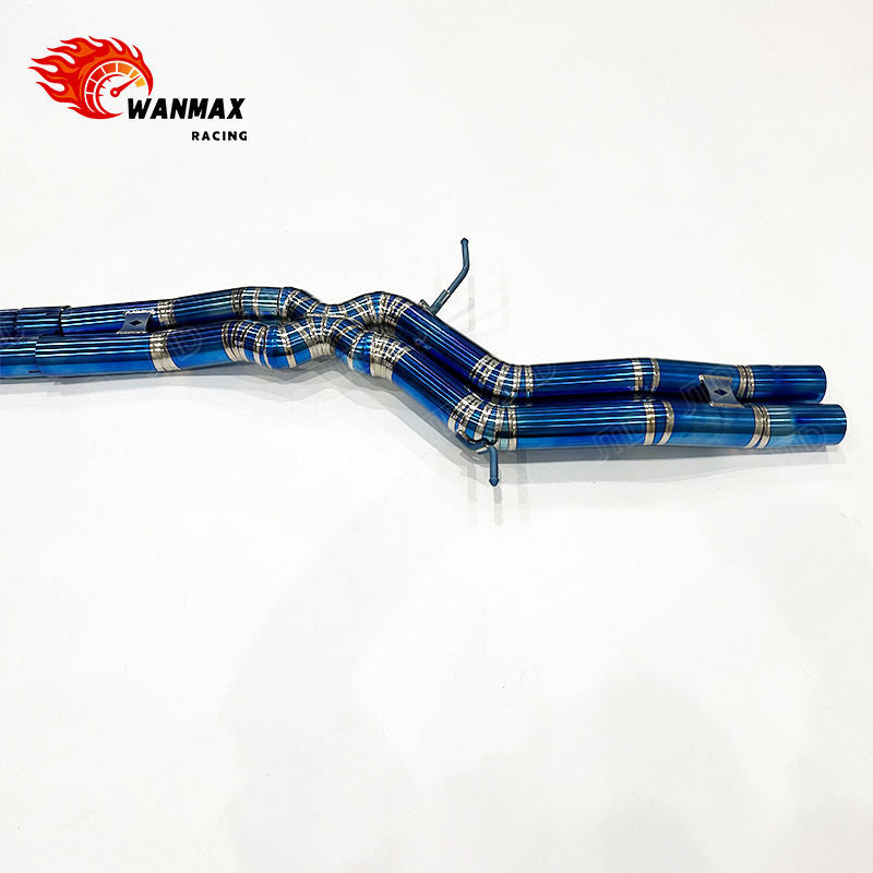 Burnt Blue Full Titanium Electronic Valved Catback Exhaust for 2013-2018 Audi C7 C7.5 RS6 RS7 4.0T Twin Turbo V8  OEM Tip Covers