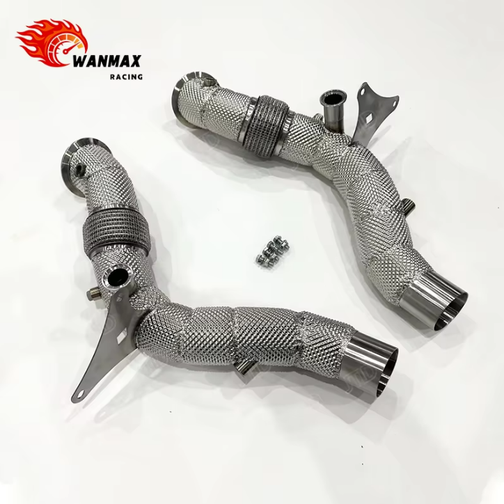 High Flow Downpipe for Ferrari F8 Tributo & F8 Spider 3.9T Twin Turbo V8 Full Heat Shield Wrapped SS304