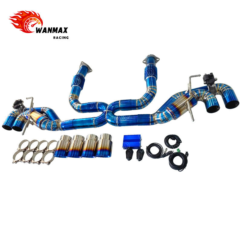 Burnt Blue Full Titanium Dual Valved Catback Exhaust for Chevrolet Corvette C8 Z06 LT6 5.5L Naturally Aspirated  with Quad Burnt Tips