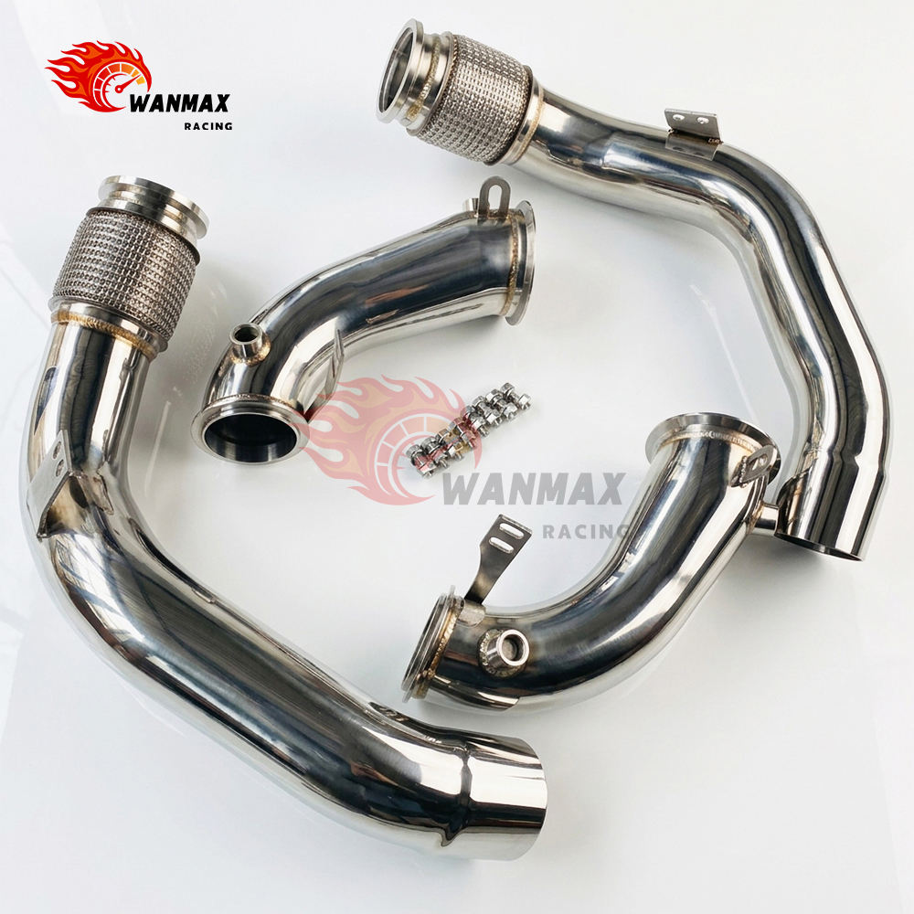 High Flow Exhaust Downpipe With Flex Bellows for BMW M5 F90 Competition 4.4T S63 V8 Mirror Polished SS304 Replacement Pipe