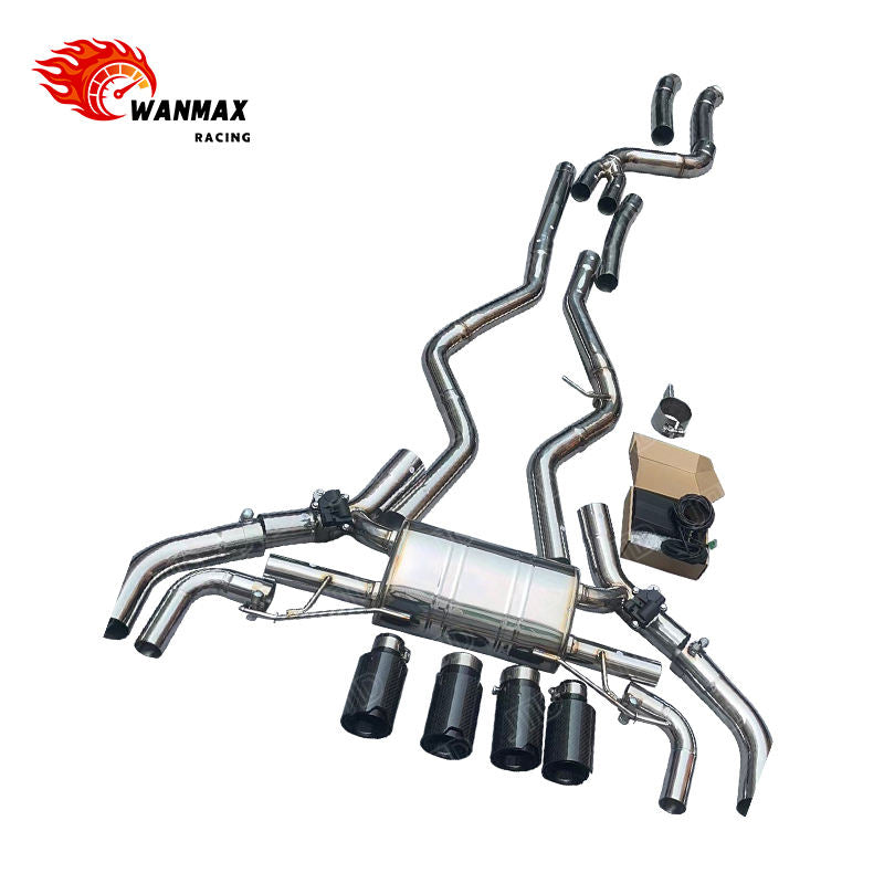 Polished SS304 Valvetronic Catback Exhaust System for BMW G20 M340i G22 G23 M440i B58 3.0L Twin Turbo with Quad Carbon Tips