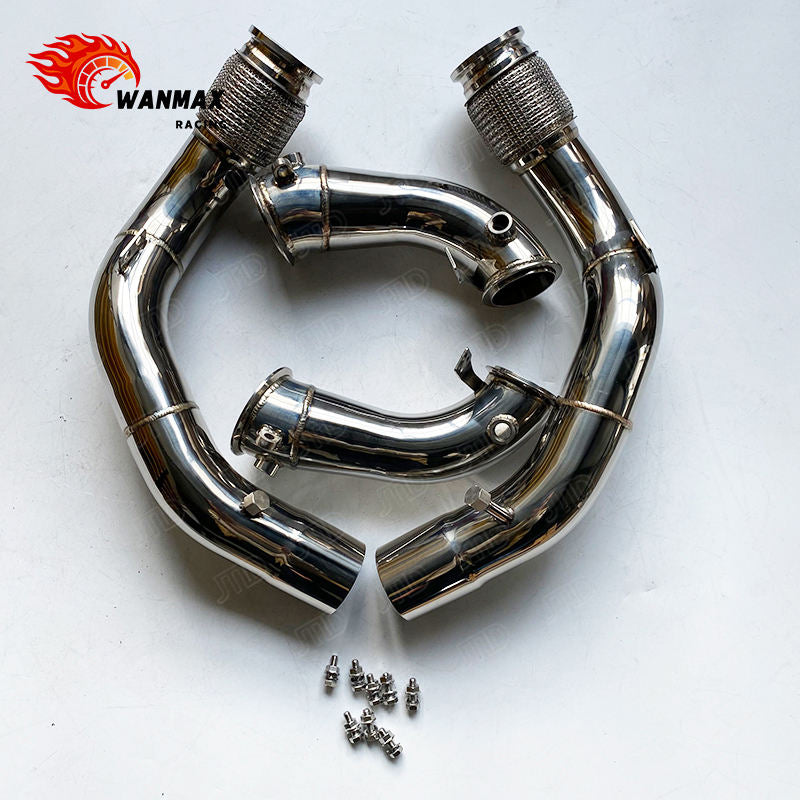 Polished 304 Stainless Steel Catless Exhaust Downpipe for BMW X5M F95 X6M F96 S63 4.4L V8 Twin Turbo