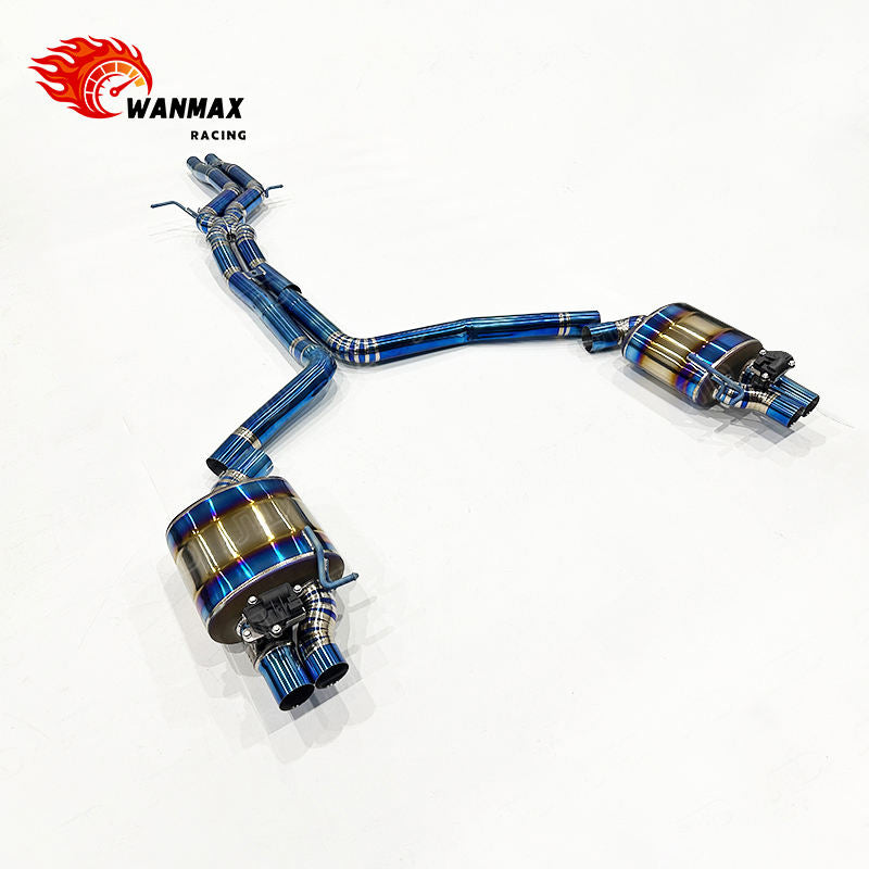 Burnt Blue Full Titanium Electronic Valved Catback Exhaust for 2013-2018 Audi C7 C7.5 RS6 RS7 4.0T Twin Turbo V8  OEM Tip Covers