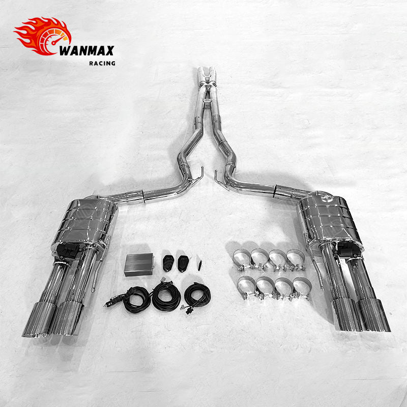 Mirror Polished SS304 Catback Exhaust for Ford Mustang GT 5.0L NA V8 Electronic Valved with Polished Quad Tips