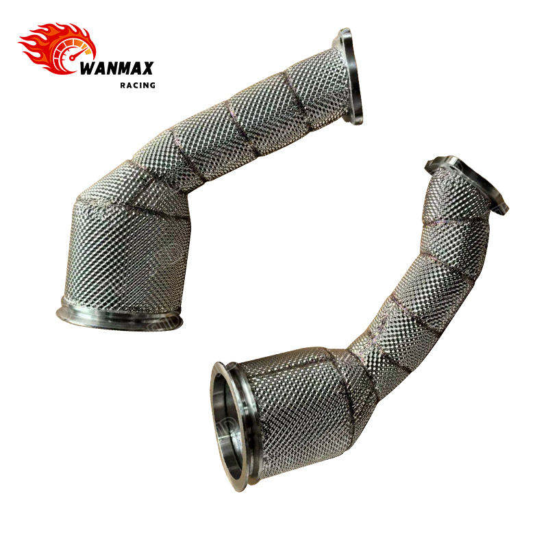 Heat Shielded SS304 High Flow Front Downpipe Pair for Audi RS4 B9 RS5 B9 2.9T V6 Twin Turbo