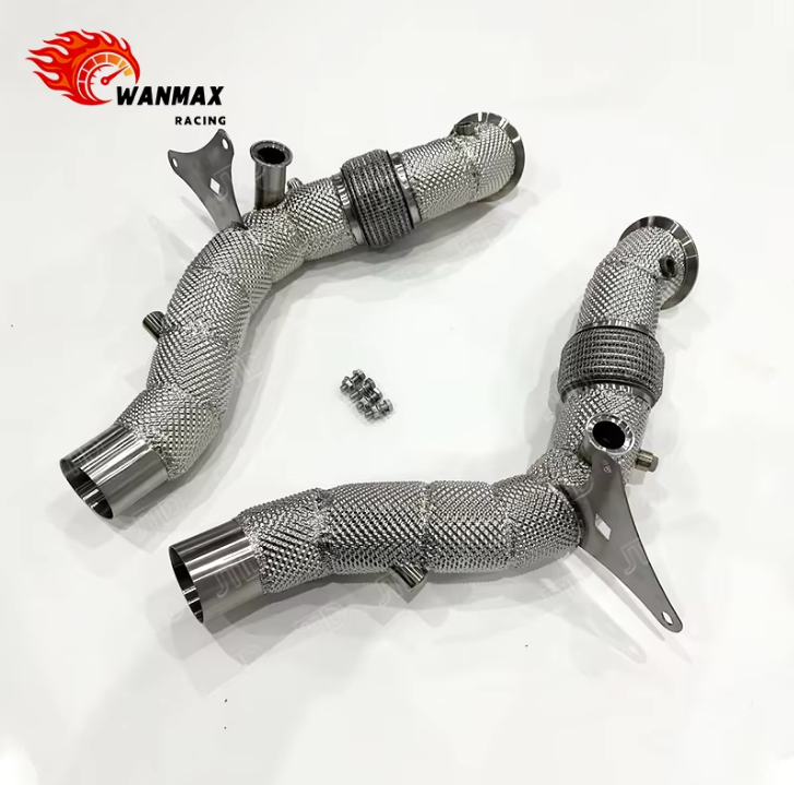 High Flow Downpipe for Ferrari F8 Tributo & F8 Spider 3.9T Twin Turbo V8 Full Heat Shield Wrapped SS304